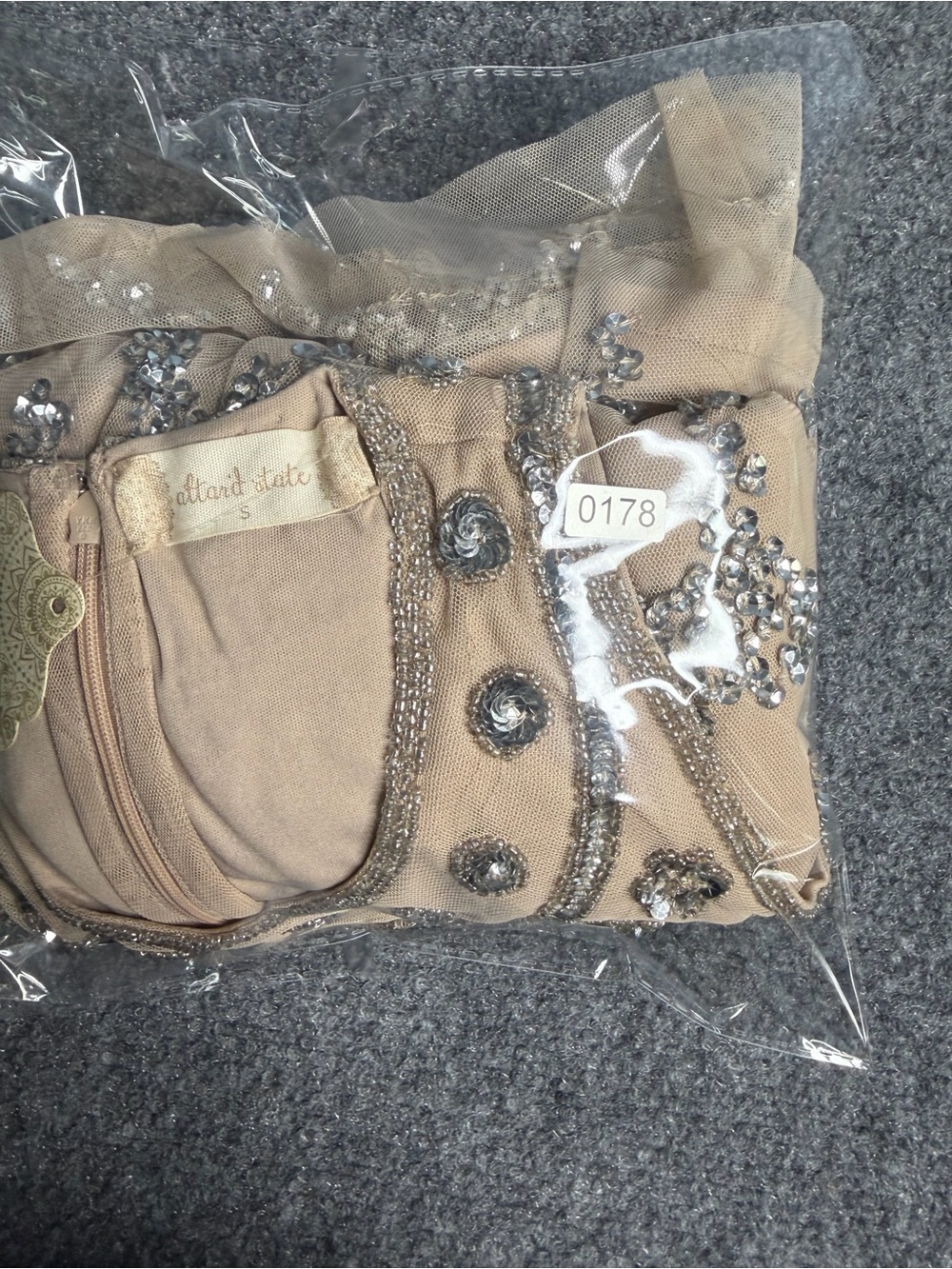 Embellished Taupe Sleeveless Shift Dress - Picture 13 of 13
